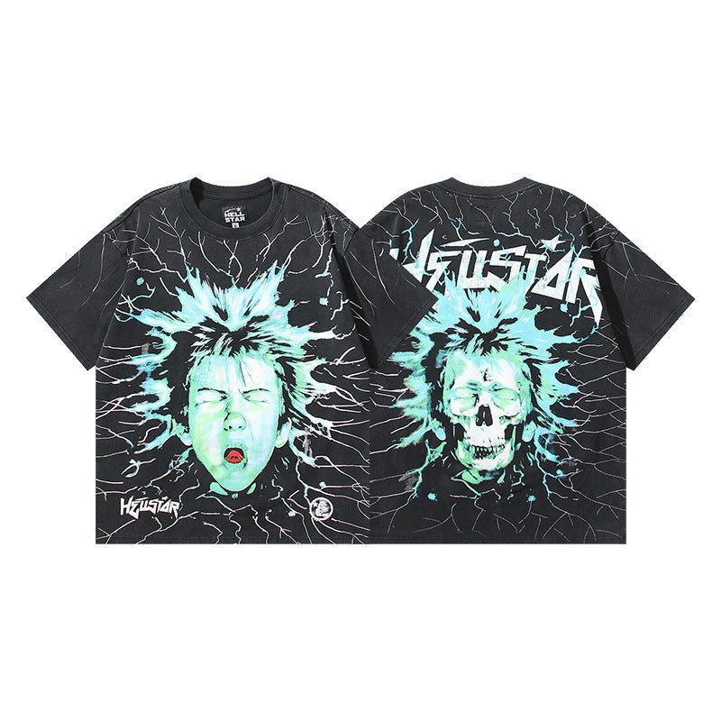 HELLSTAR 2025 American Streetwear Heavyweight Washed Vintage Oversized Short Sleeve T-Shirt