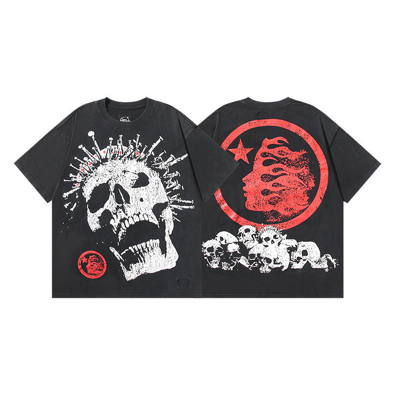 HELLSTAR 2025 American Streetwear Heavyweight Washed Vintage Oversized Short Sleeve T-Shirt