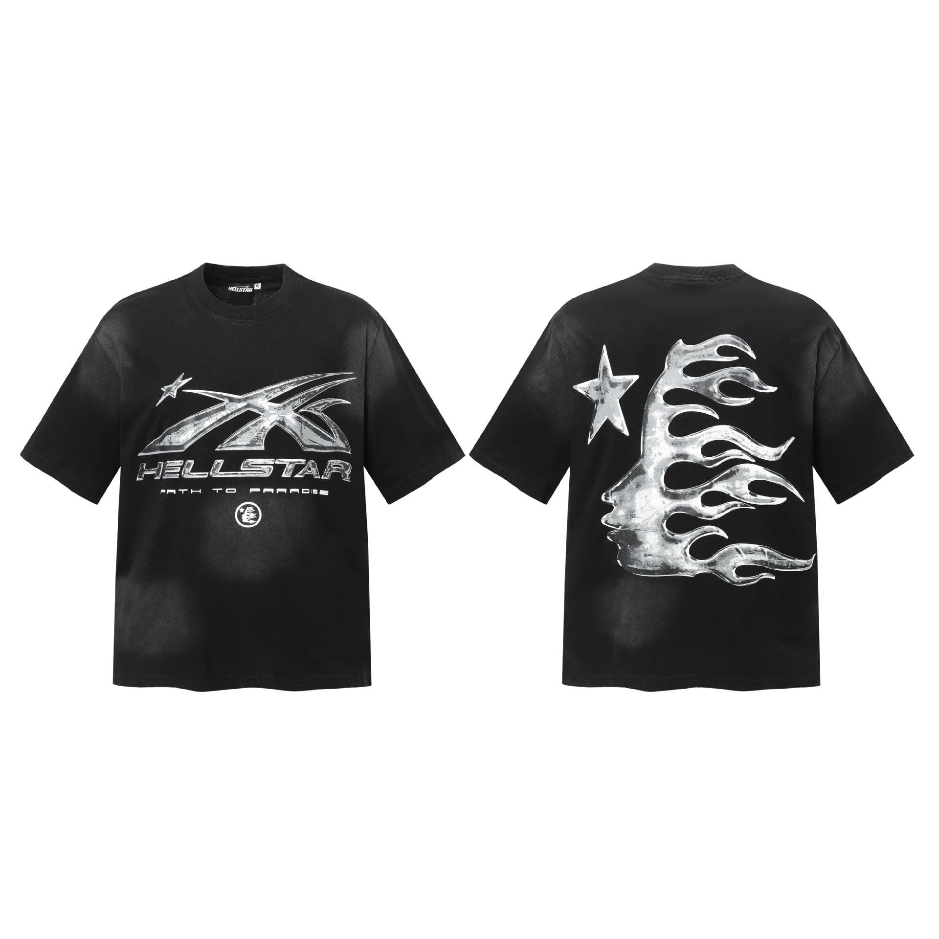 Hell Star Heel Washed Vintage American Print Short Sleeve T-Shirt