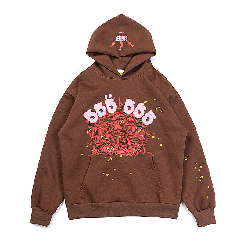 25ss High Quality SP5DER American Streetwear Rhinestone Foam Letter Spider Web Hoodie (Unisex)