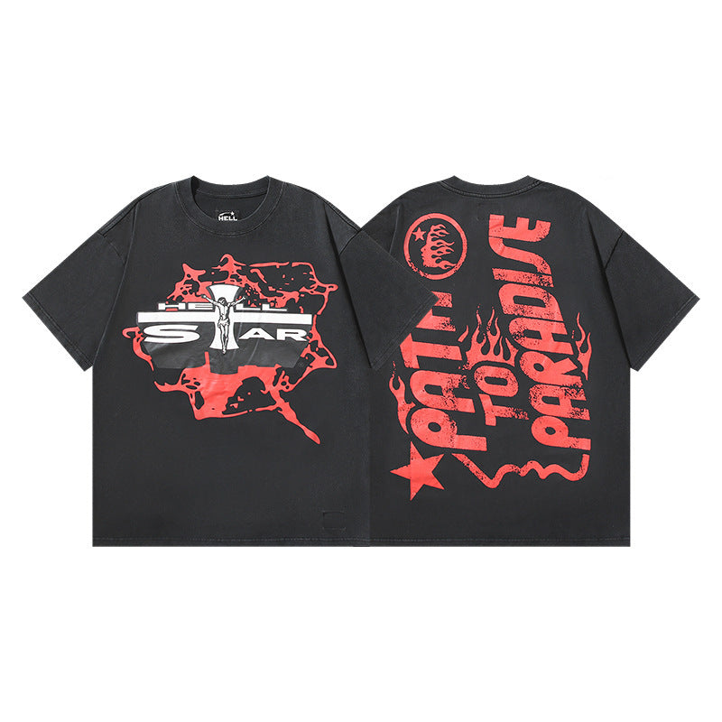 HELLSTAR 2025 American Streetwear Heavyweight Washed Vintage Oversized Short Sleeve T-Shirt