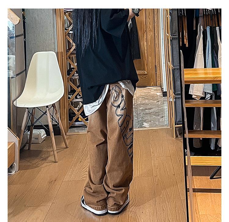 Men Jeans Vintage Jeans Spring and Autumn Distressed Baggy Straight Trousers