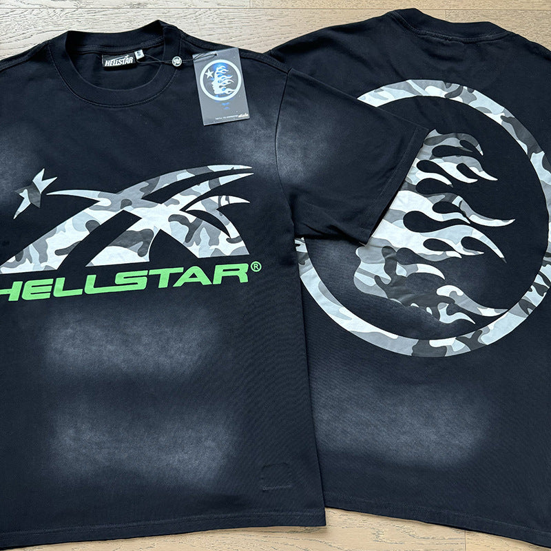 HELLSTAR 2025 American Streetwear Heavyweight Washed Vintage Oversized Short Sleeve T-Shirt