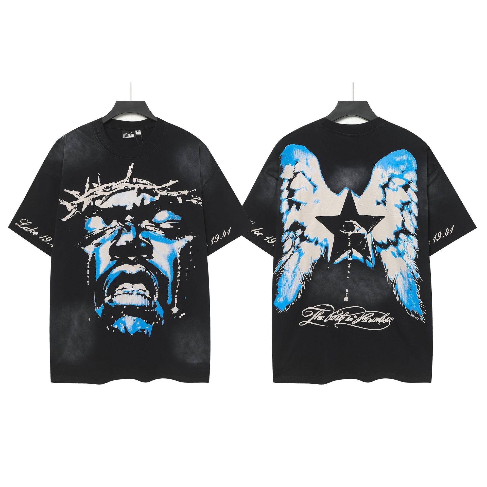 Hell Star Heel Washed Vintage American Print Short Sleeve T-Shirt