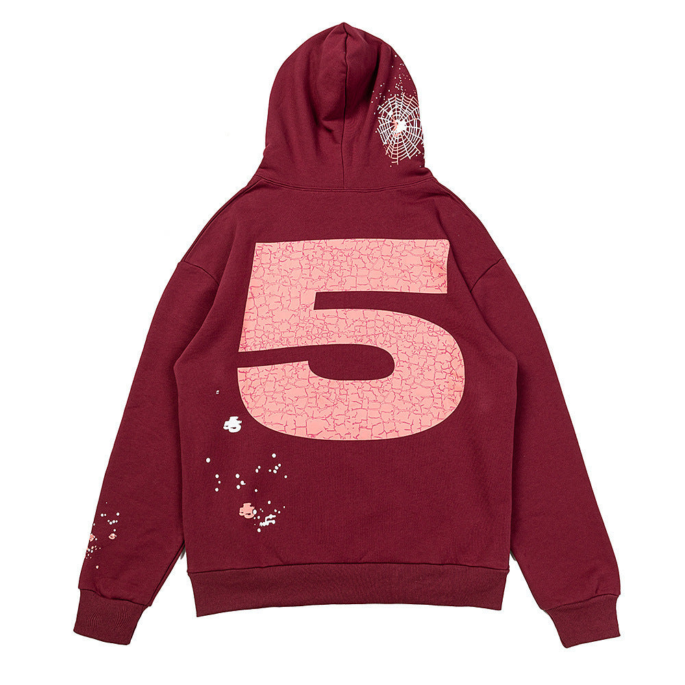 25ss High Quality SP5DER American Streetwear Rhinestone Foam Letter Spider Web Hoodie (Unisex)