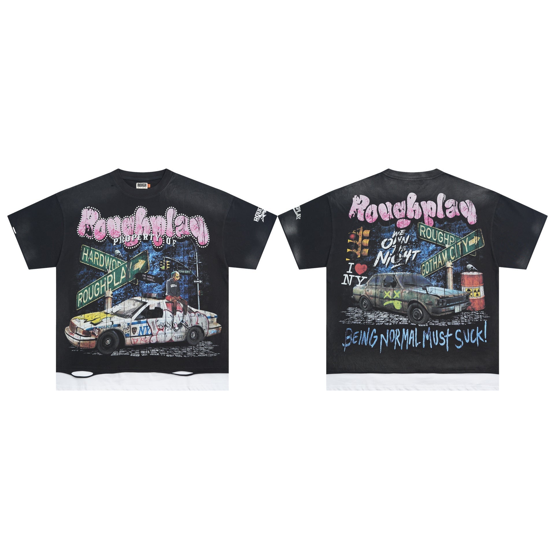 RoughPlay NYC Distressed Rhinestone Graphic Tee