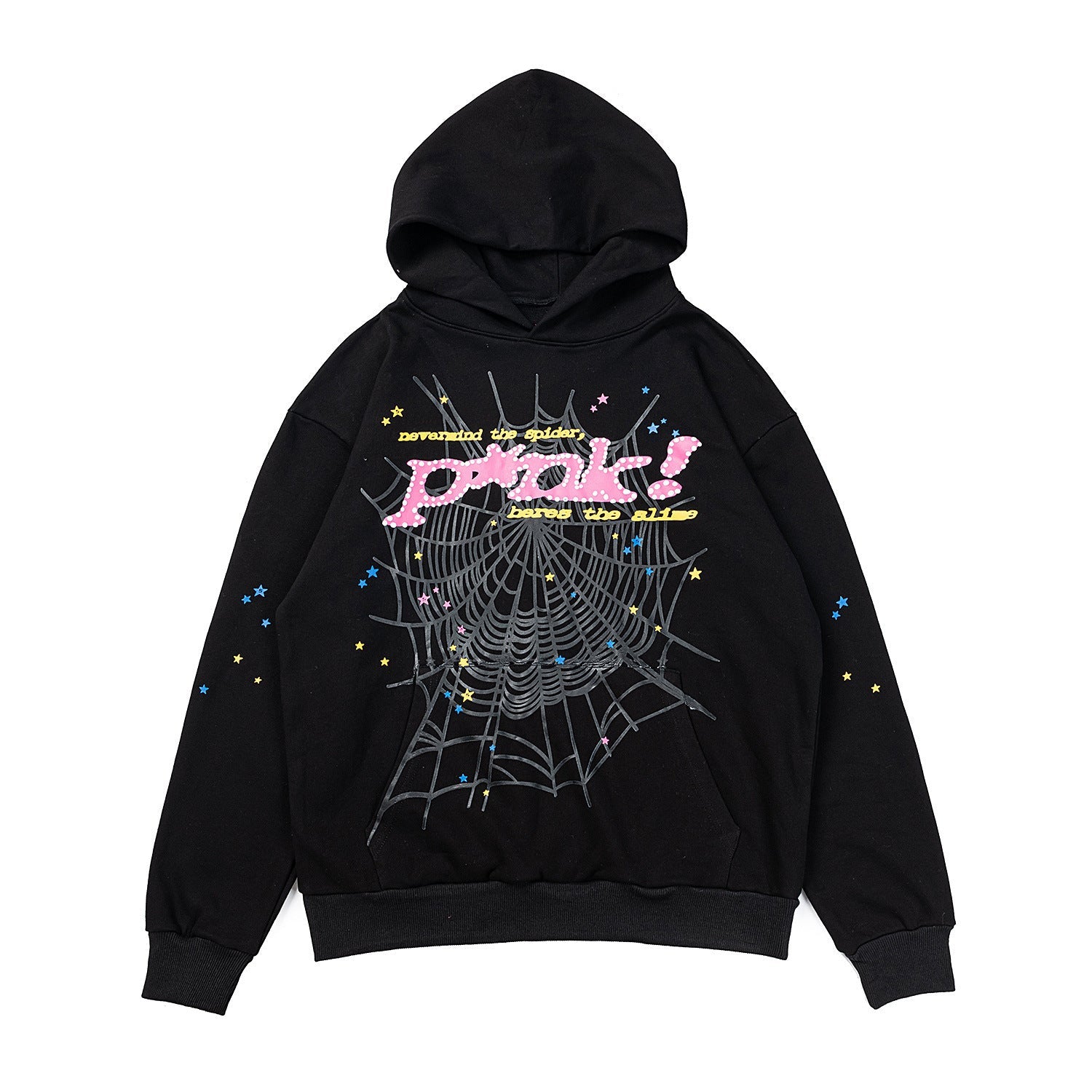 25ss High Quality SP5DER American Streetwear Rhinestone Foam Letter Spider Web Hoodie (Unisex)