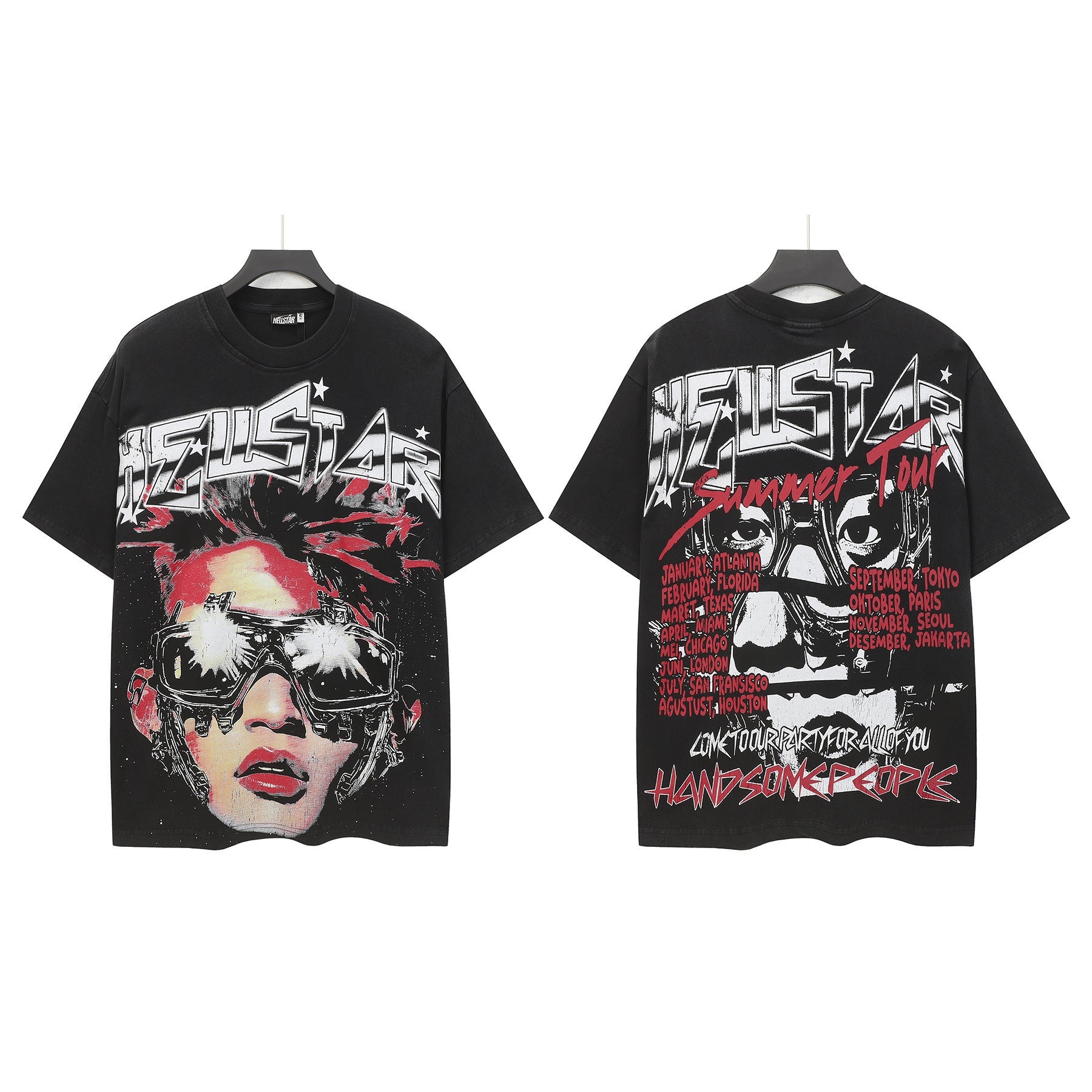 Hell Star Heel Washed Vintage American Print Short Sleeve T-Shirt