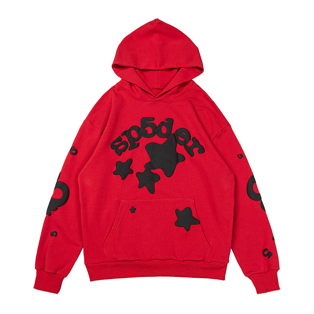 25ss High Quality SP5DER American Streetwear Rhinestone Foam Letter Spider Web Hoodie (Unisex)