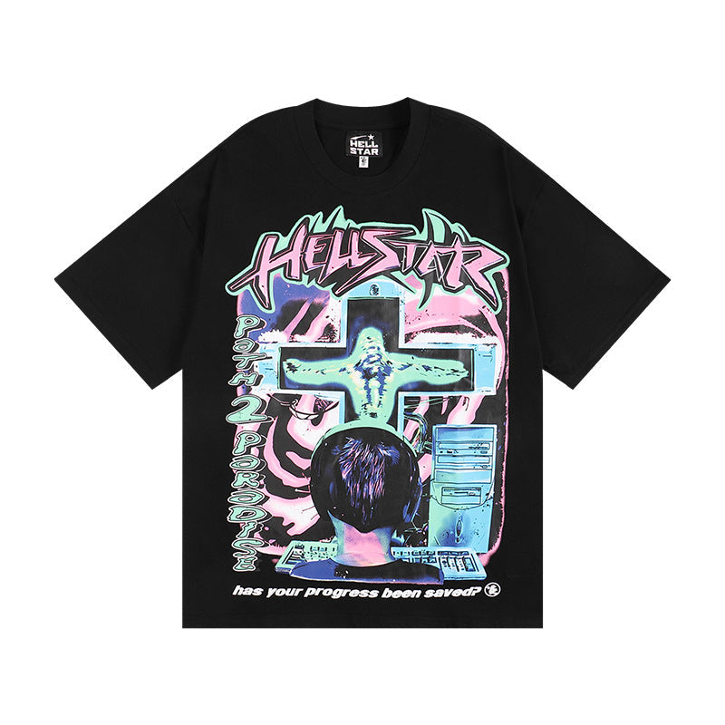 HELLSTAR Hip-Hop Graphic Letter Print Streetwear Oversized Cotton Tee