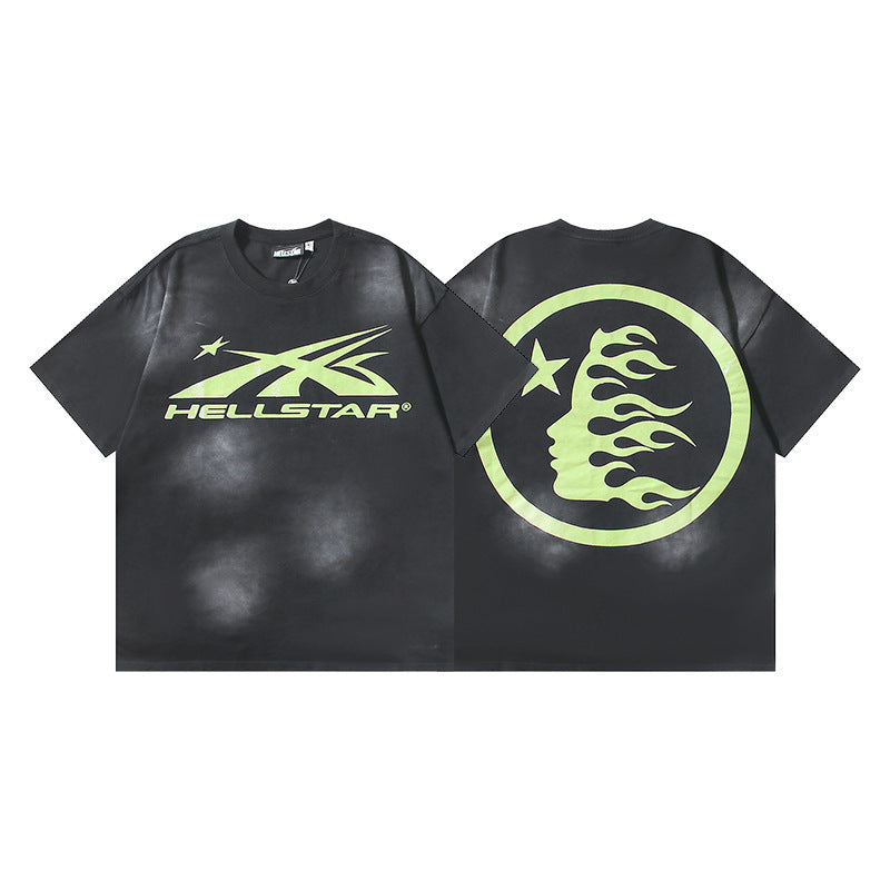 HELLSTAR 2025 American Streetwear Heavyweight Washed Vintage Oversized Short Sleeve T-Shirt