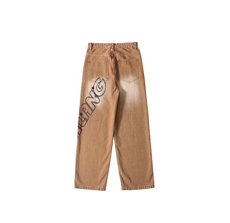 Men Jeans Vintage Jeans Spring and Autumn Distressed Baggy Straight Trousers