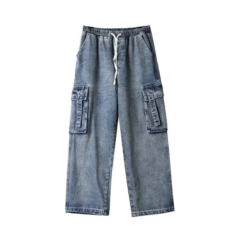 Men Jeans Cargo Jeans Men's Straight Loose Wide Leg Pants Retro Trousers