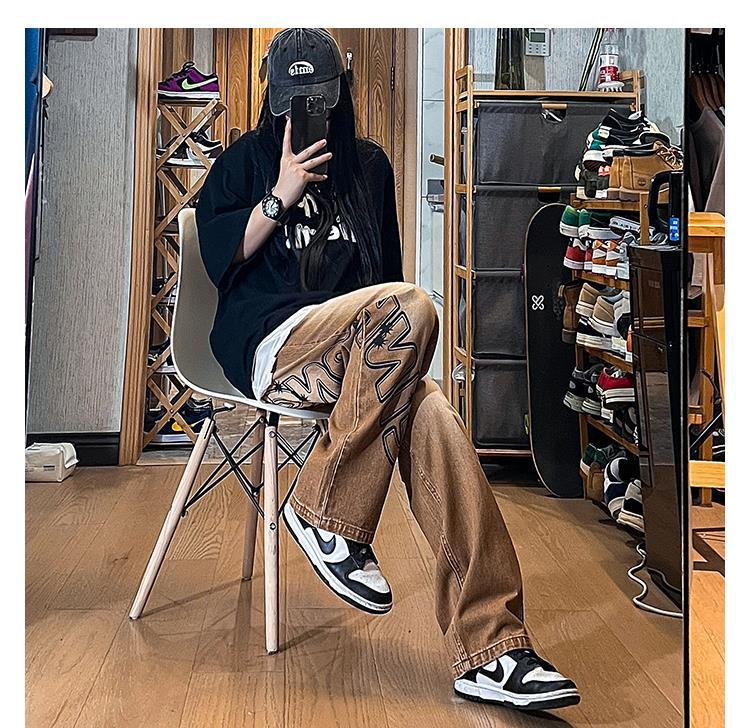 Men Jeans Vintage Jeans Spring and Autumn Distressed Baggy Straight Trousers