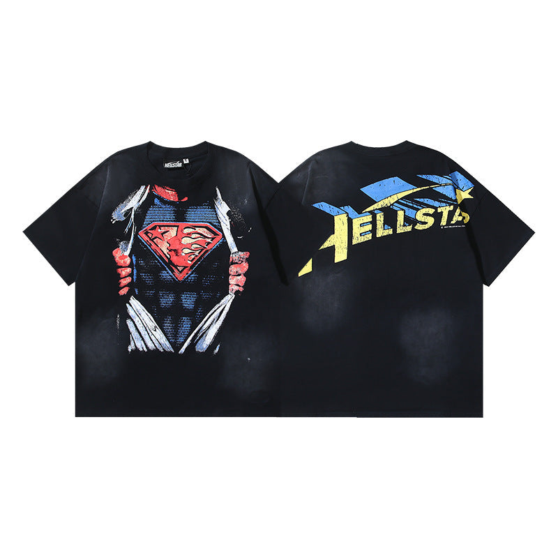 HELLSTAR 2025 American Streetwear Heavyweight Washed Vintage Oversized Short Sleeve T-Shirt
