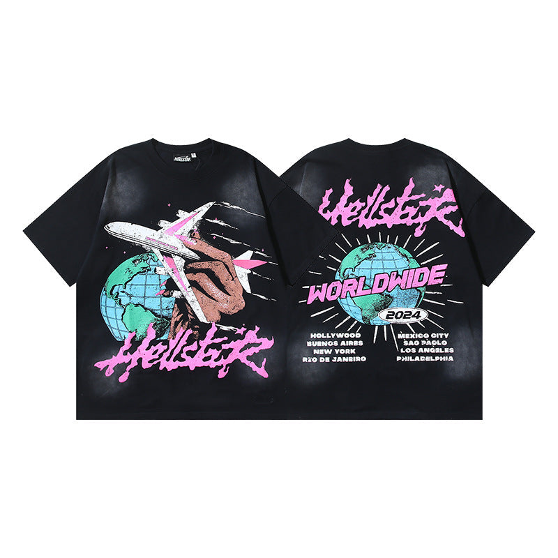 Vintage Washed Graphic Tee – Oversized Unisex Short Sleeve T-Shirt (Washed Black Series)