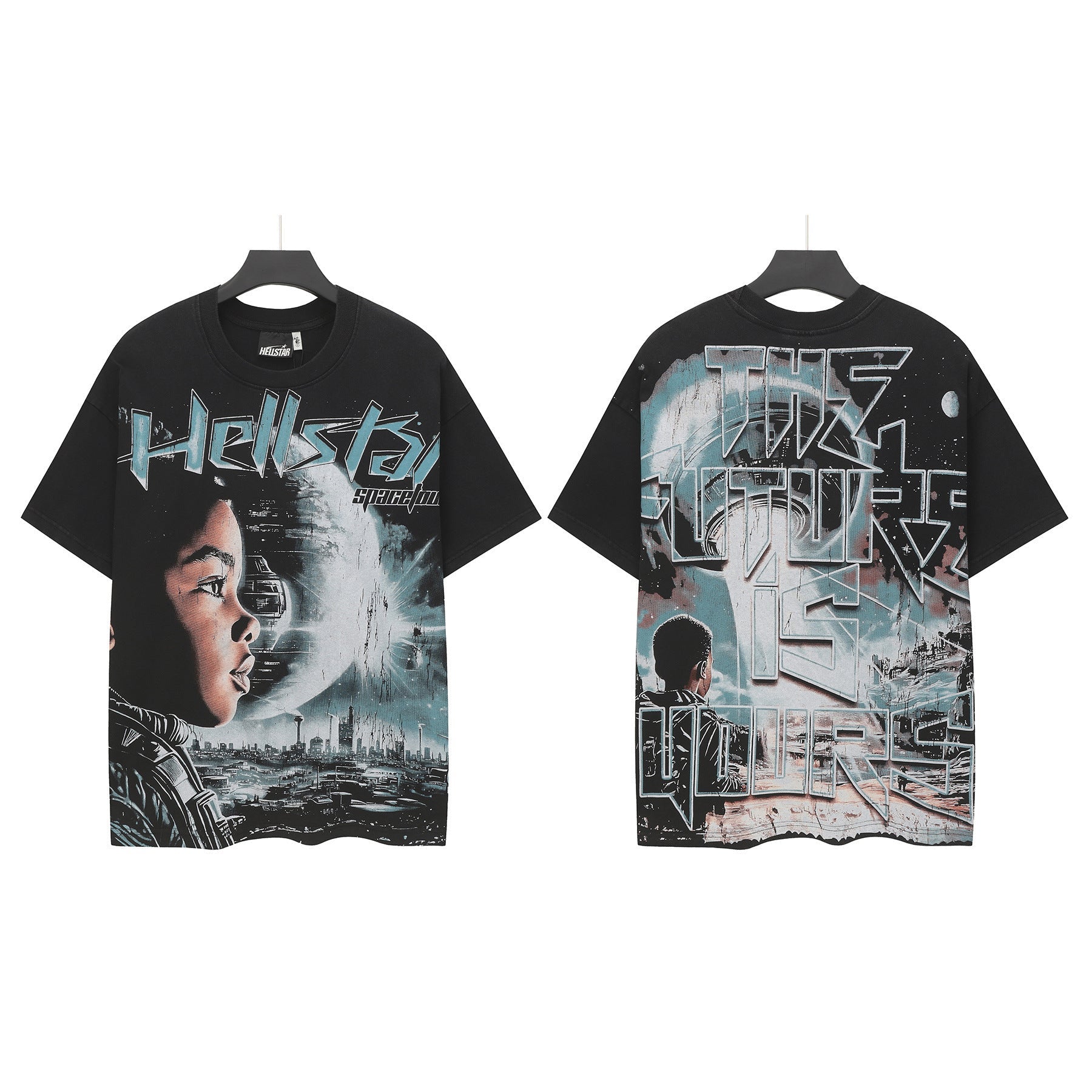 Hell Star Heel Washed Vintage American Print Short Sleeve T-Shirt