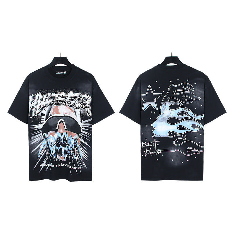 Hell Star Heel Washed Vintage American Print Short Sleeve T-Shirt