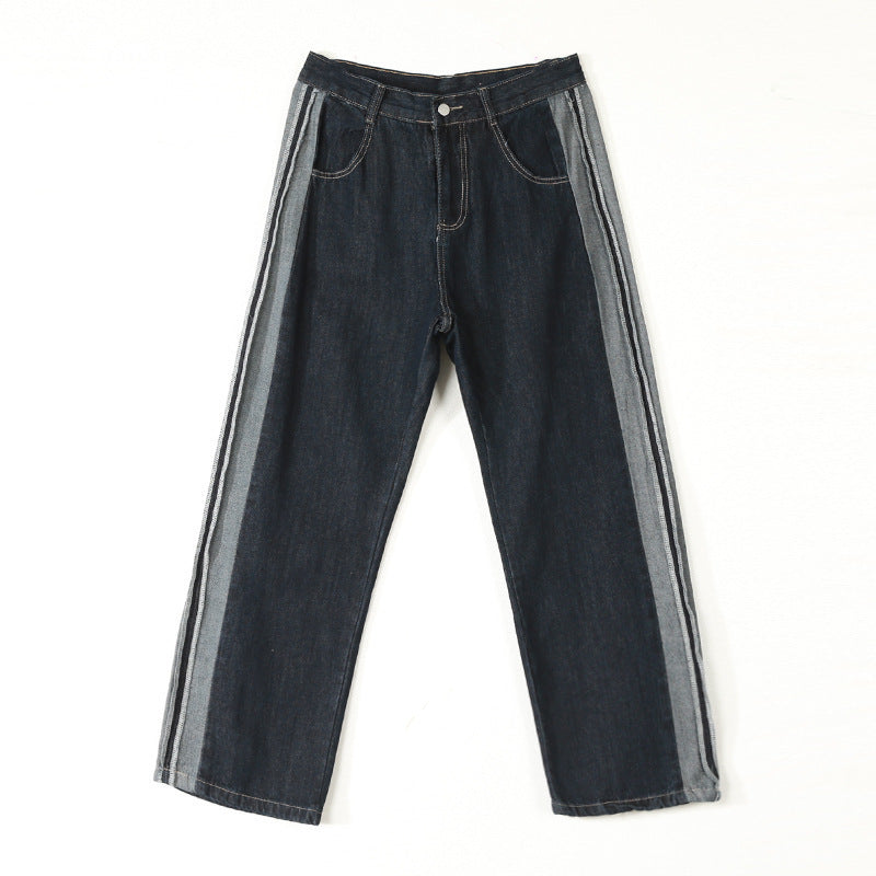 Men Jeans Distressed Straight Wide Leg Jeans Men Autumn Loose Casual Trousers
