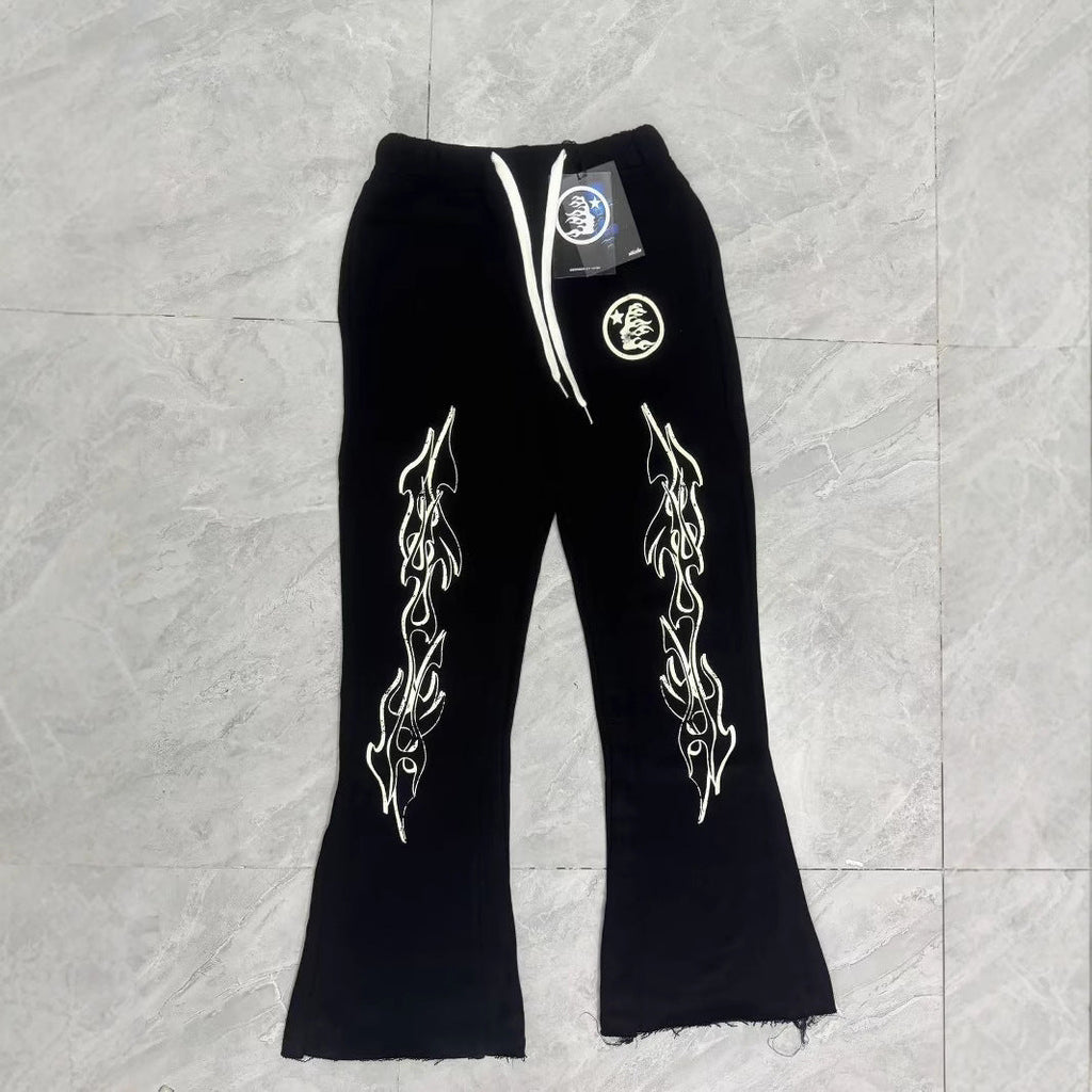 HELLSTAR 2025 Fall/Winter Flame & Star Graphic Fleece Hoodie & Sweatpants Set