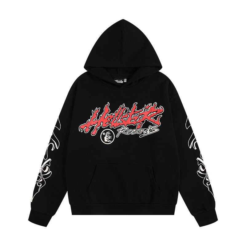 HELLSTAR 2025 Fall/Winter Flame & Star Graphic Fleece Hoodie & Sweatpants Set
