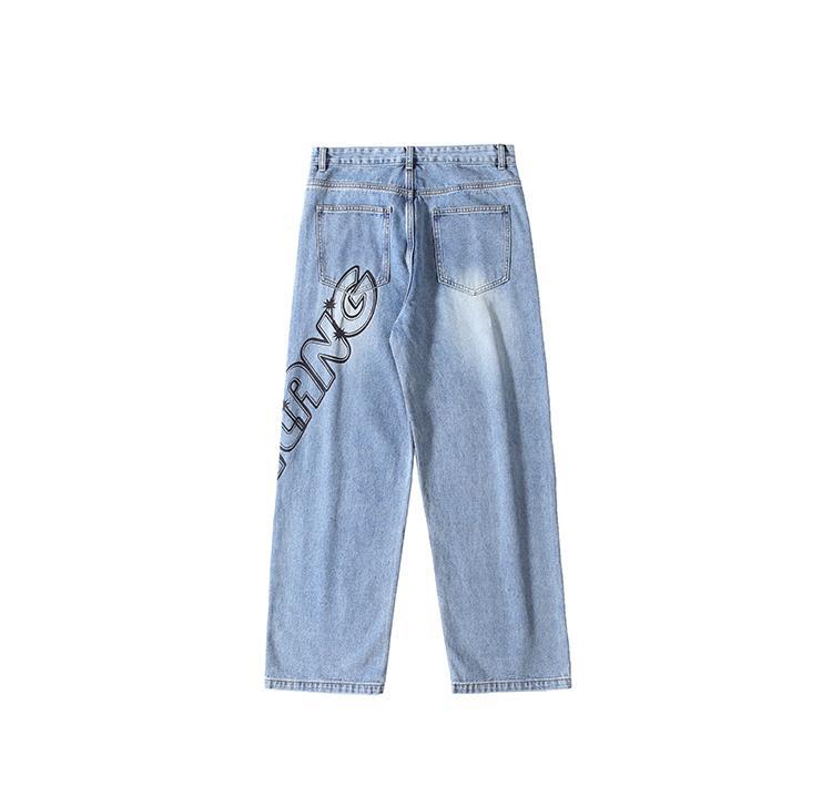Men Jeans Vintage Jeans Spring and Autumn Distressed Baggy Straight Trousers