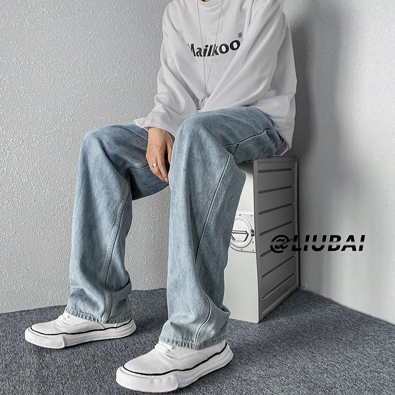 Men Jeans Vintage Hiphop Jeans Loose Straight Cargo Trousers Spring-Autumn Wide-Leg Pants