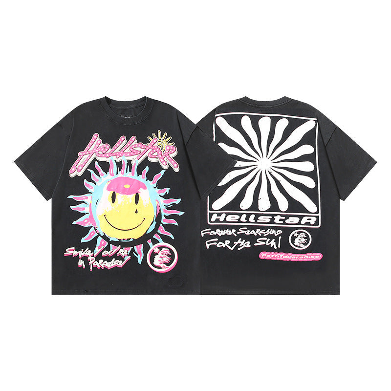 HELLSTAR 2025 American Streetwear Heavyweight Washed Vintage Oversized Short Sleeve T-Shirt