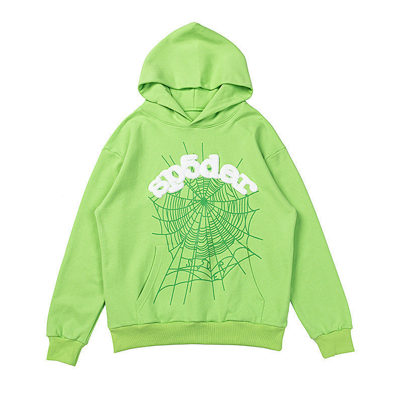 25ss High Quality SP5DER American Streetwear Rhinestone Foam Letter Spider Web Hoodie (Unisex)