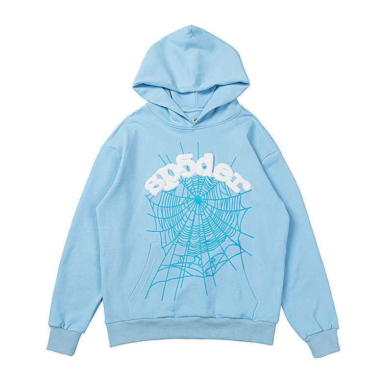25ss High Quality SP5DER American Streetwear Rhinestone Foam Letter Spider Web Hoodie (Unisex)