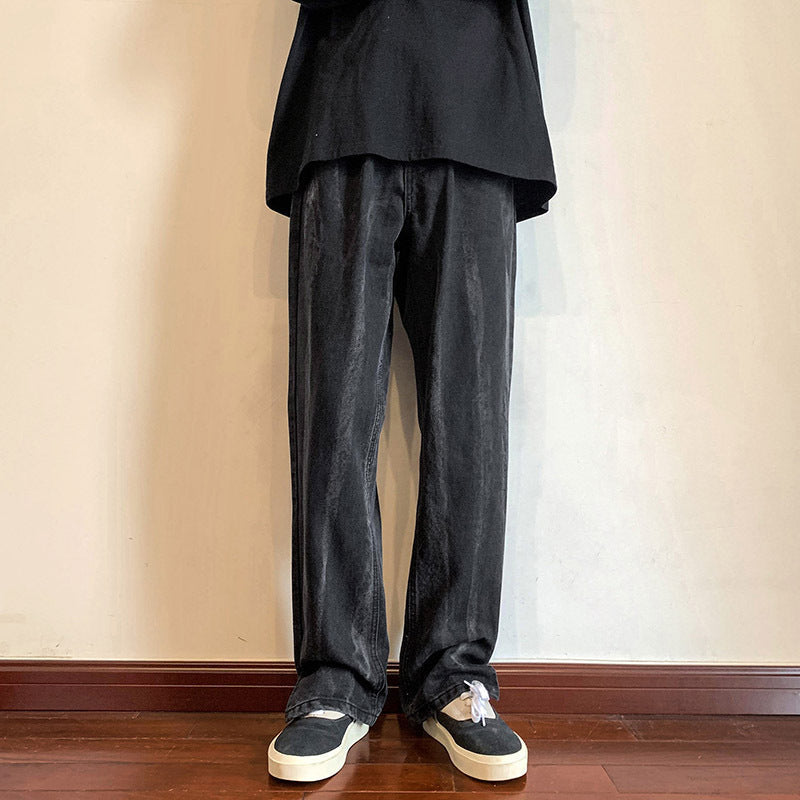 Men Jeans Split Slightly Flared Jeans Tie-Dye Wide-Leg Pants