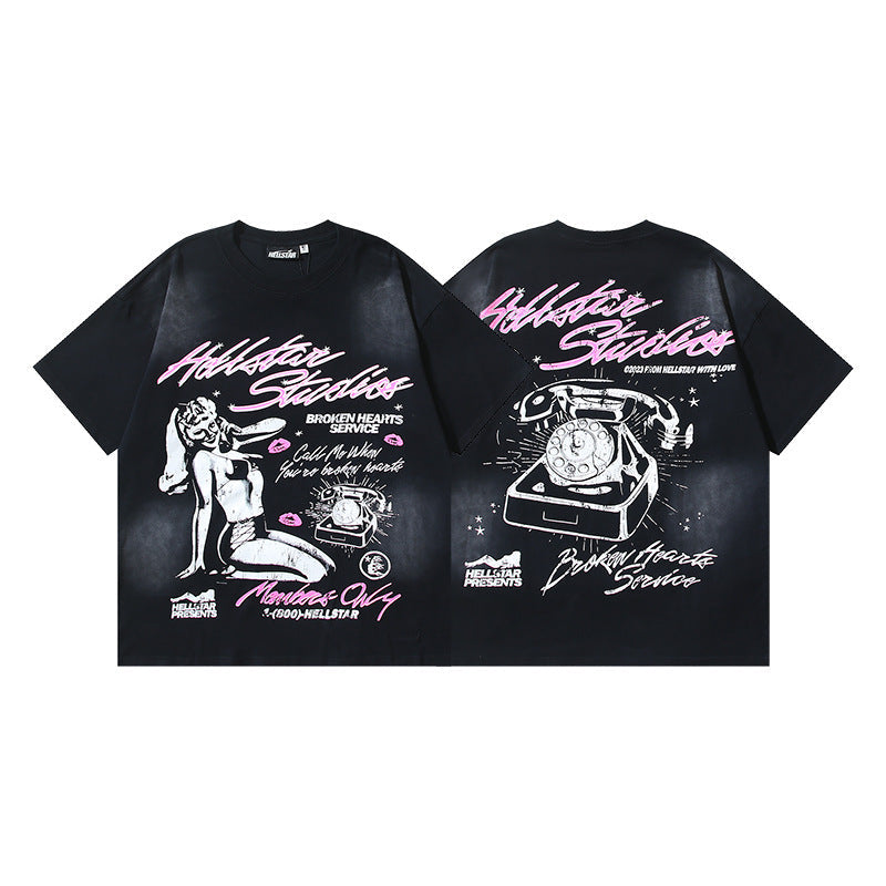 HELLSTAR 2025 American Streetwear Heavyweight Washed Vintage Oversized Short Sleeve T-Shirt
