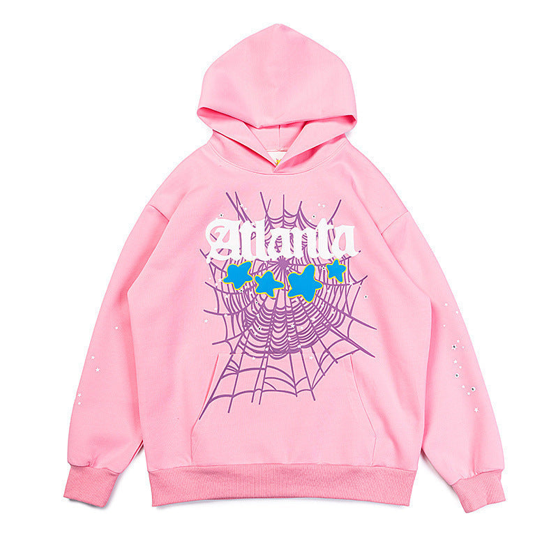 25ss High Quality SP5DER American Streetwear Rhinestone Foam Letter Spider Web Hoodie (Unisex)
