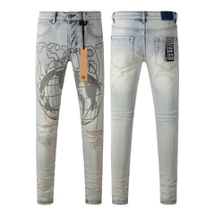 KSUBI Jeans Slim Fit Casual Stretch Ripped Jeans