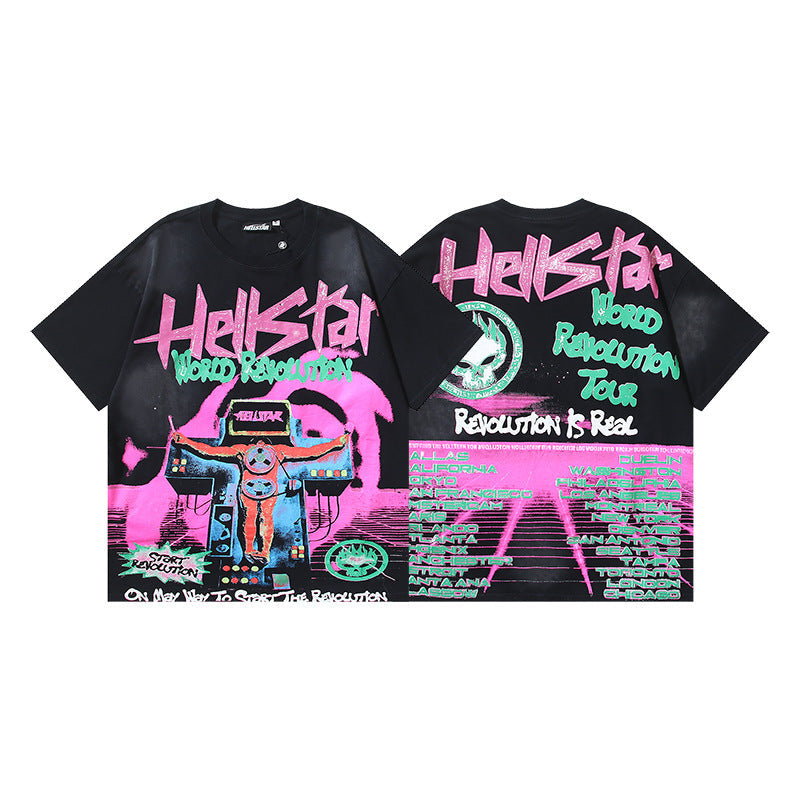 HELLSTAR 2025 American Streetwear Heavyweight Washed Vintage Oversized Short Sleeve T-Shirt