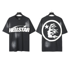 Hell Star Heel Washed Vintage American Print Short Sleeve T-Shirt