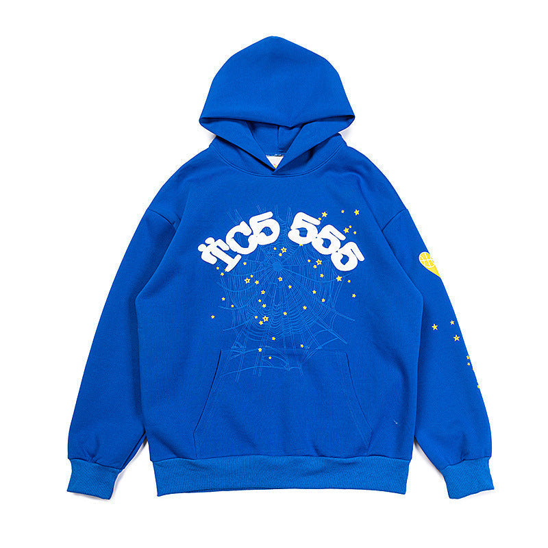 25ss High Quality SP5DER American Streetwear Rhinestone Foam Letter Spider Web Hoodie (Unisex)