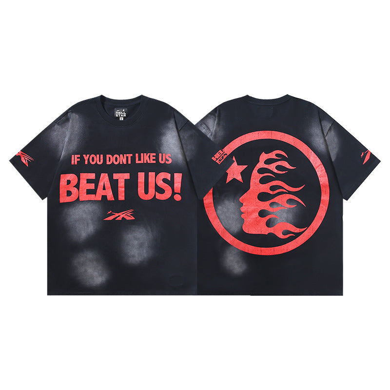 HELLSTAR 2025 American Streetwear Heavyweight Washed Vintage Oversized Short Sleeve T-Shirt