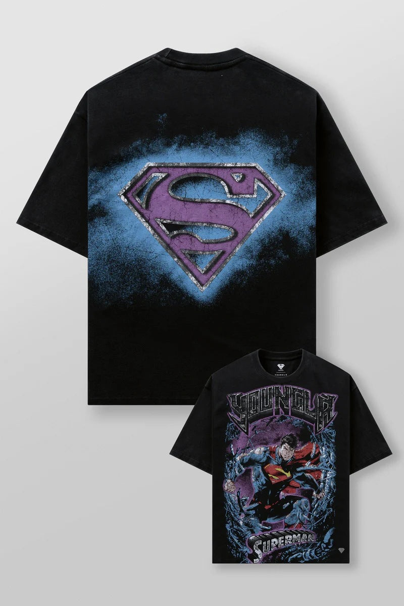 YOUNGLA x Yu-Gi-Oh Superman Oversized Graphic Tee – Men's Streetwear Cotton T-Shirt