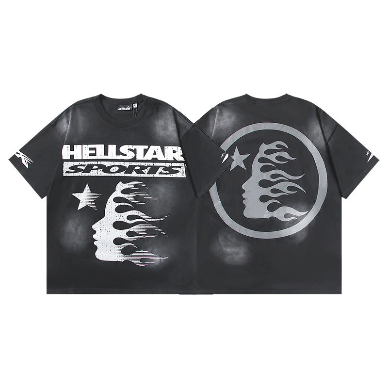 HELLSTAR 2025 American Streetwear Heavyweight Washed Vintage Oversized Short Sleeve T-Shirt