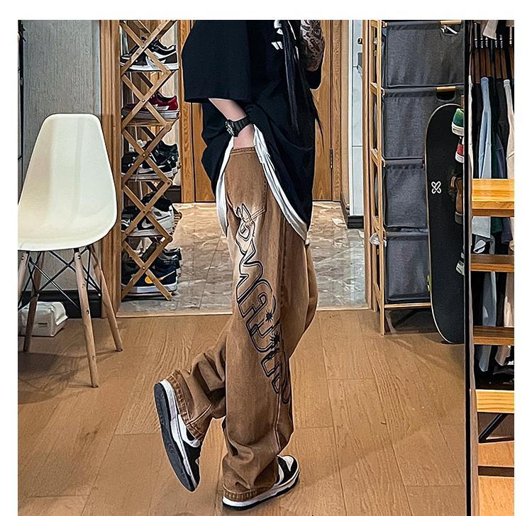 Men Jeans Vintage Jeans Spring and Autumn Distressed Baggy Straight Trousers