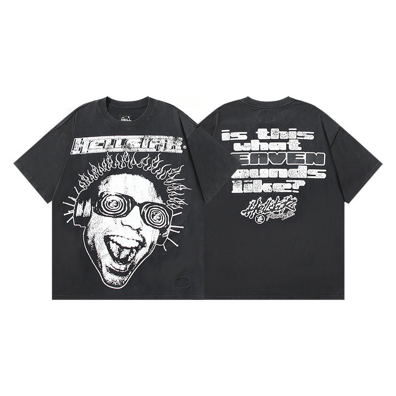 HELLSTAR 2025 American Streetwear Heavyweight Washed Vintage Oversized Short Sleeve T-Shirt