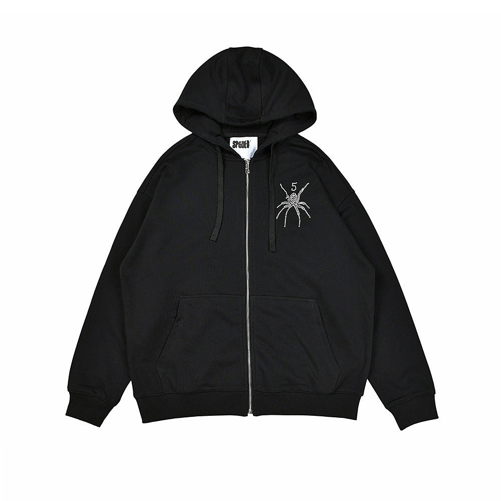 25ss High Quality SP5DER American Streetwear Rhinestone Foam Letter Spider Web Hoodie (Unisex)