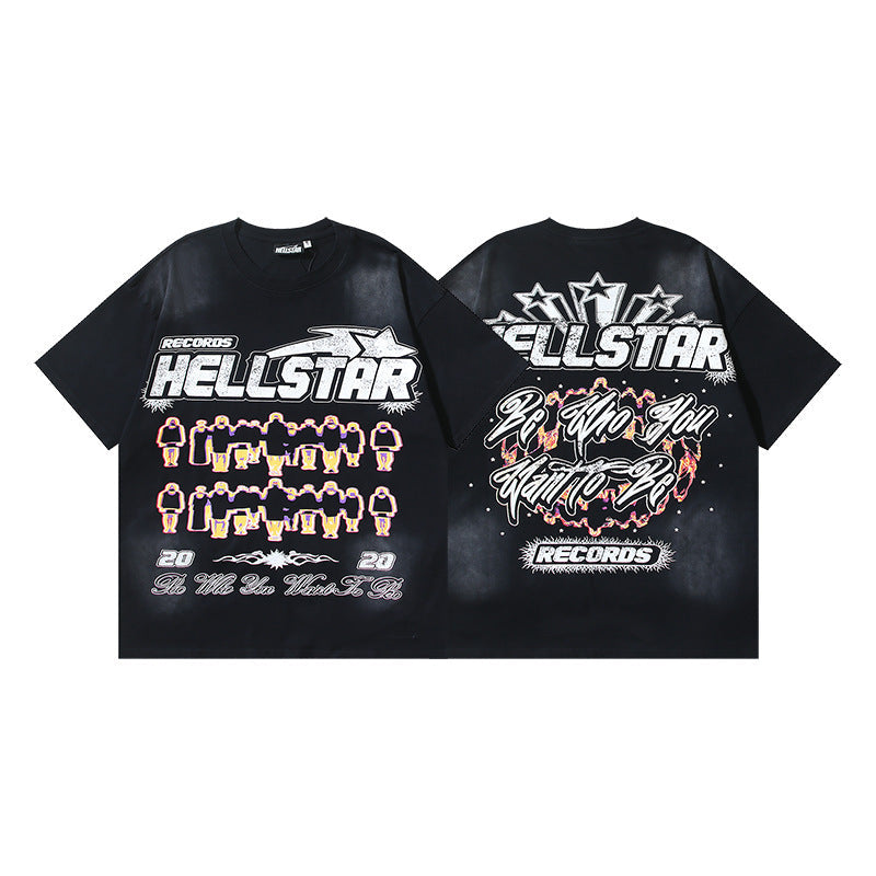 HELLSTAR 2025 American Streetwear Heavyweight Washed Vintage Oversized Short Sleeve T-Shirt