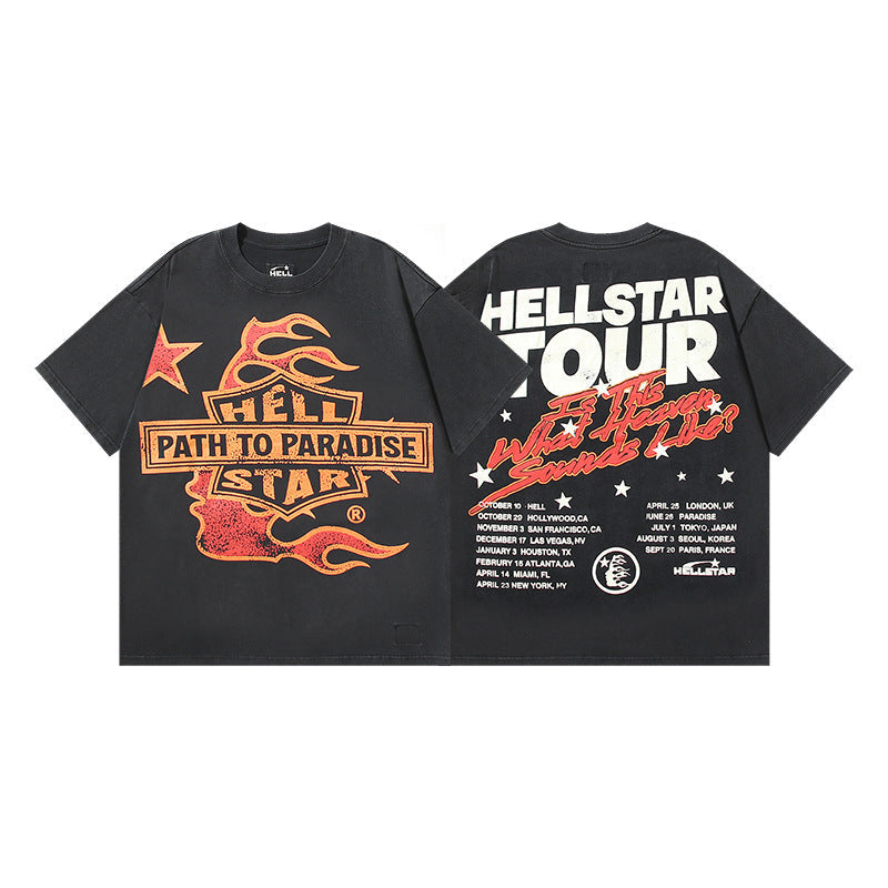 HELLSTAR 2025 American Streetwear Heavyweight Washed Vintage Oversized Short Sleeve T-Shirt