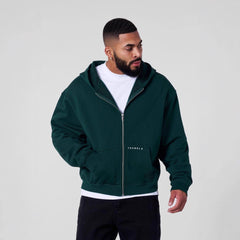 YOUNGLA Men's Graphic Zip-Up Hoodie – Heavyweight Fleece Streetwear Sweatshirt