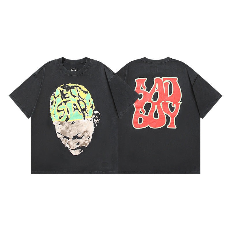 HELLSTAR 2025 American Streetwear Heavyweight Washed Vintage Oversized Short Sleeve T-Shirt