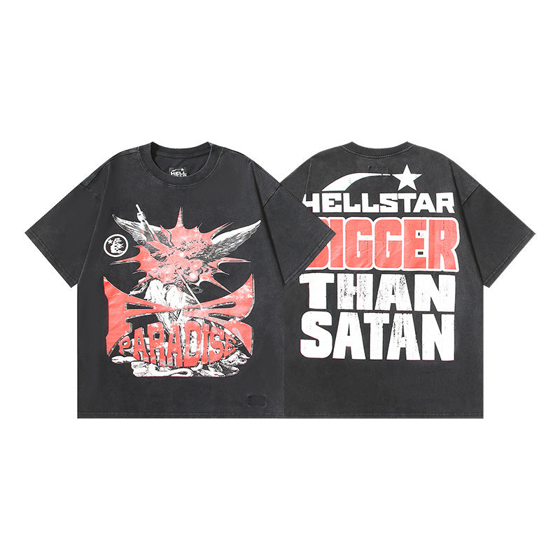 HELLSTAR 2025 American Streetwear Heavyweight Washed Vintage Oversized Short Sleeve T-Shirt