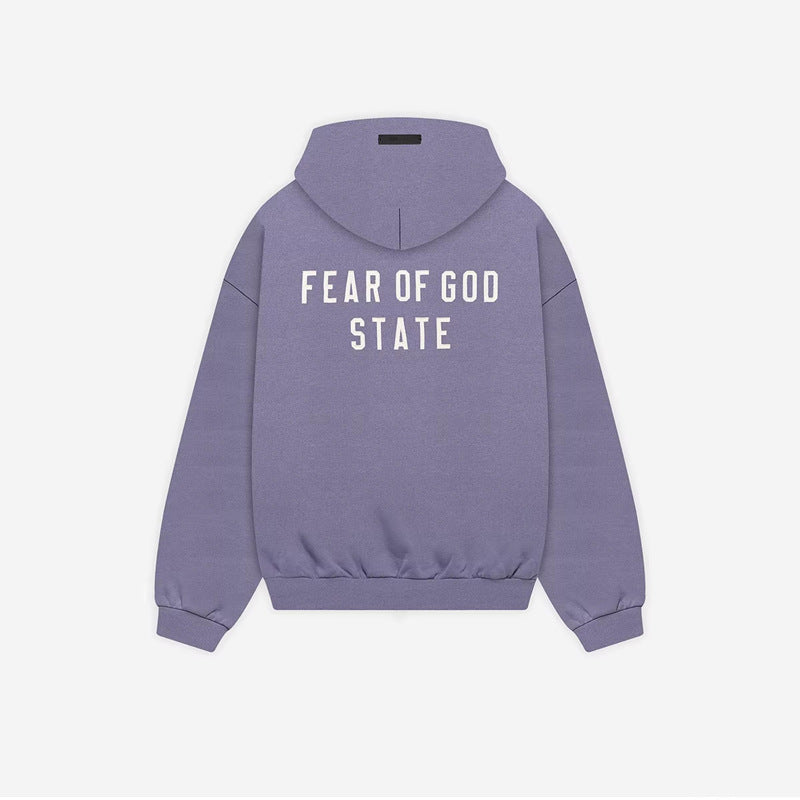 FOG Essentials Letter Embroidered Fleece Zip-Up Hoodie – 2024FW Unisex American Streetwear