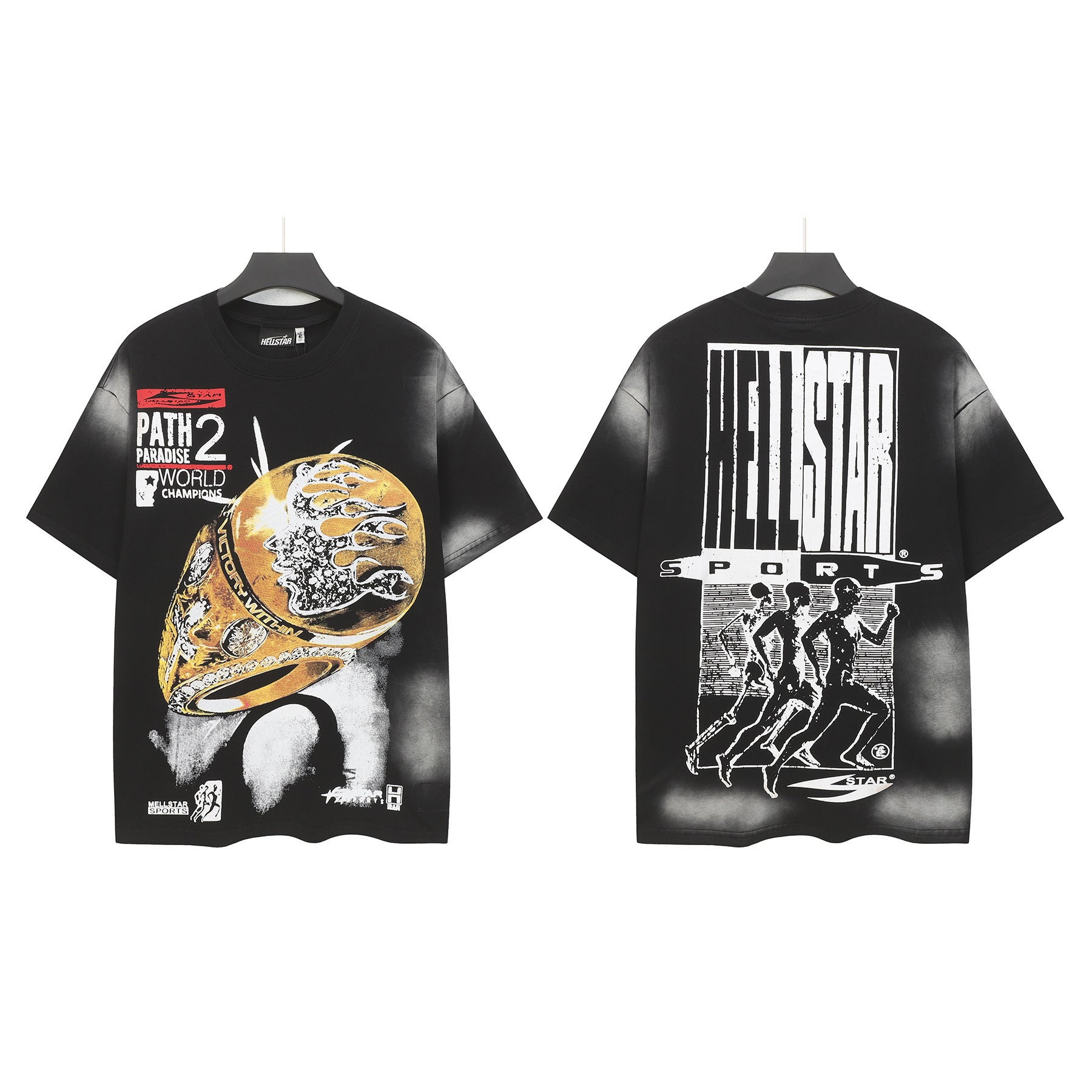 Hell Star Heel Washed Vintage American Print Short Sleeve T-Shirt